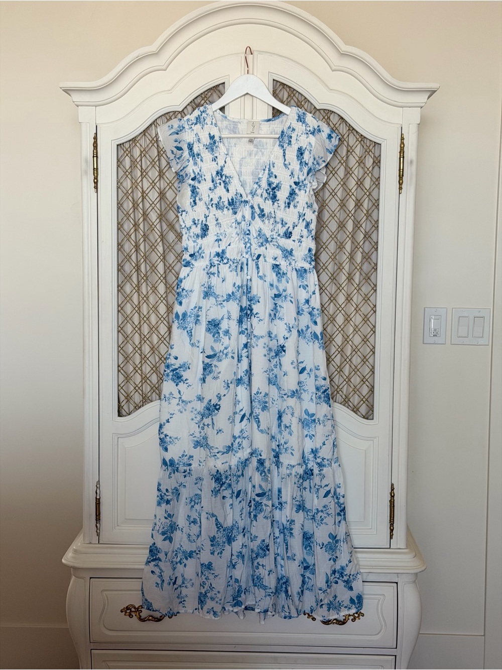 Joie White Maxi Dress with Blue Floral Print